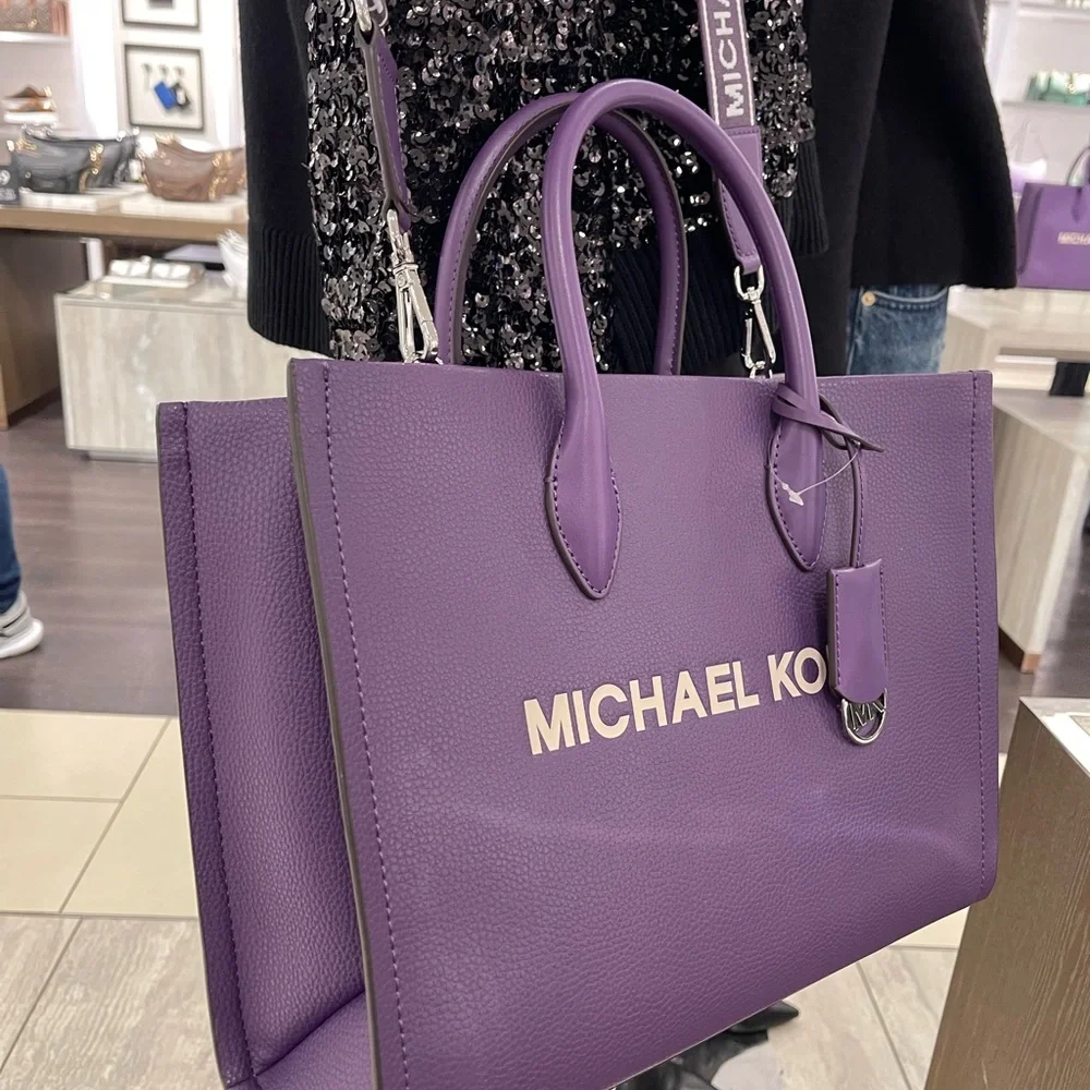 MICHAEL KORS Mirella Medium Pebbled Leather Tote Bag
Dark Purple 
NWT - Picture 8 of 16